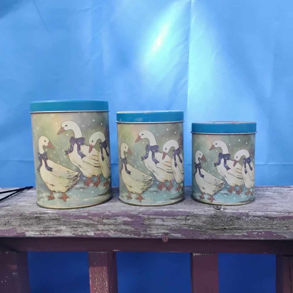 Vintage Duck Canister Set - Blue Teal Lids